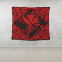 Hawaiian Map Kanaka Hibiscus Red Polynesian Tapestry - AH - Polynesian Pride