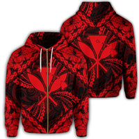 Hawaiian Map Kanaka Hibiscus Red Polynesian Zip Hoodie Unisex Art - Polynesian Pride