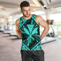 Hawaiian Map Kanaka Hibiscus Turquoise Polynesian Tank Top - AH - Polynesian Pride