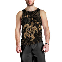 Hawaiian Map Kanaka Hibiscus Turtle Gold Polynesian Tank Top - AH Black - Polynesian Pride