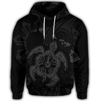 Hawaiian Map Kanaka Hibiscus Turtle Gray Polynesian Hoodie - Polynesian Pride