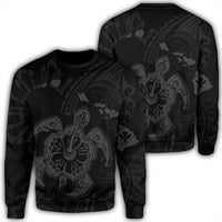 Hawaiian Map Kanaka Hibiscus Turtle Gray Polynesian Sweatshirt - AH Unisex Black - Polynesian Pride