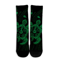 Hawaiian Map Kanaka Hibiscus Turtle Green Polynesian Crew Socks - AH - Polynesian Pride