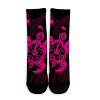 Hawaiian Map Kanaka Hibiscus Turtle Pink Polynesian Crew Socks - AH - Polynesian Pride