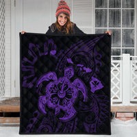 Hawaiian Map Kanaka Hibiscus Turtle Purple Polynesian Premium Quilts - AH - Polynesian Pride