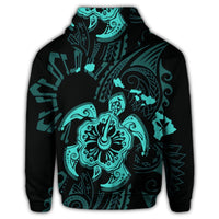 Hawaiian Map Kanaka Hibiscus Turtle Turquoise Polynesian Hoodie - Polynesian Pride