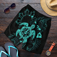 Hawaiian Map Kanaka Hibiscus Turtle Turquoise Polynesian Men's Shorts - AH Art - Polynesian Pride