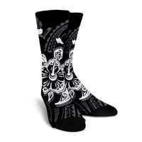 Hawaiian Map Kanaka Hibiscus Turtle White Polynesian Crew Socks - AH - Polynesian Pride