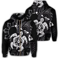 Hawaiian Map Kanaka Hibiscus Turtle White Polynesian Zip Hoodie Unisex Art - Polynesian Pride