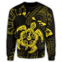 Hawaiian Map Kanaka Hibiscus Turtle Yellow Polynesian Sweatshirt - AH - Polynesian Pride