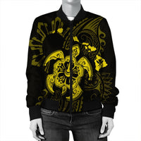 Hawaiian Map Kanaka Hibiscus Turtle Yellow Polynesian Bomber Jacket - AH - Polynesian Pride