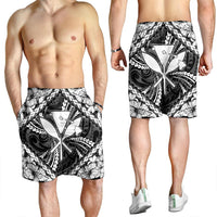 Hawaiian Map Kanaka Hibiscus White Polynesian Men's Shorts - AH - Polynesian Pride