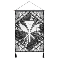 Hawaiian Map Kanaka Hibiscus White Polynesian Hanging Poster - AH Hanging Poster Cotton And Linen - Polynesian Pride