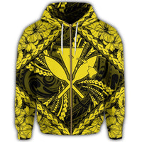 Hawaiian Map Kanaka Hibiscus Yellow Polynesian Zip Hoodie - Polynesian Pride