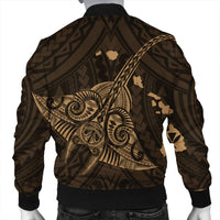 Hawaiian Map Kanaka Manta Ray Polynesian Bomber Jacket Gold - AH - Polynesian Pride