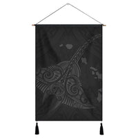 Hawaiian Map Kanaka Manta Ray Polynesian Hanging Poster Gray - AH Hanging Poster Cotton And Linen - Polynesian Pride