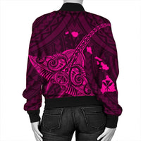 Hawaiian Map Kanaka Manta Ray Polynesian Bomber Jacket Pink - AH - Polynesian Pride