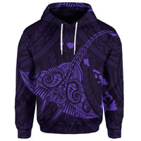 Custom Hawaiian Map Kanaka Manta Ray Polynesian Hoodie Purple - Polynesian Pride