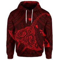 Custom Hawaiian Map Kanaka Manta Ray Polynesian Hoodie Red - Polynesian Pride