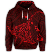 Hawaiian Map Kanaka Manta Ray Polynesian Hoodie Red - Polynesian Pride