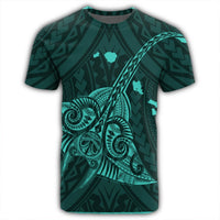 Hawaiian Map Kanaka Manta Ray Polynesian T Shirt Turquoise - Polynesian Pride