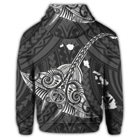 Hawaiian Map Kanaka Manta Ray Polynesian Zip Hoodie White - Polynesian Pride