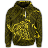 Hawaiian Map Kanaka Manta Ray Polynesian Zip Hoodie Yellow - Polynesian Pride