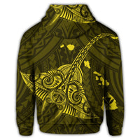 Hawaiian Map Kanaka Manta Ray Polynesian Zip Hoodie Yellow - Polynesian Pride