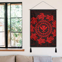 Hawaiian Map Kanaka Turtles Circle Style Red Polynesian Hanging Poster - AH - Polynesian Pride