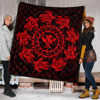 Hawaiian Map Kanaka Turtles Circle Style Red Polynesian Premium Quilts - AH - Polynesian Pride