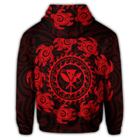 Hawaiian Map Kanaka Turtles Circle Style Red Polynesian Hoodie - Polynesian Pride