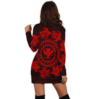 Hawaiian Map Kanaka Turtles Circle Style Red Polynesian Hoodie Dress - AH - Polynesian Pride