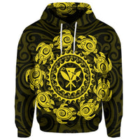 Custom Hawaiian Map Kanaka Turtles Circle Style Yellow Polynesian Hoodie - Polynesian Pride