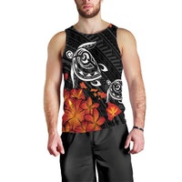 Hawaiian Map Kanaka Turtles Hibiscus Plumeria Tank Top - AH Black - Polynesian Pride
