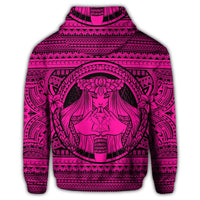 Hawaiian Map Madame Pele Kanaka Plumeria Polynesian Zip Hoodie Pink - Polynesian Pride