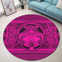 Hawaiian Map Madame Pele Kanaka Plumeria Polynesian Round Carpet Pink AH - Polynesian Pride
