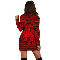 Hawaiian Map Madame Pele Kanaka Plumeria Polynesian Hoodie Dress Red AH - Polynesian Pride