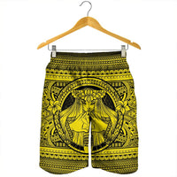 Hawaiian Map Madame Pele Kanaka Plumeria Polynesian Men's Shorts Yellow AH - Polynesian Pride