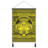 Hawaiian Map Madame Pele Kanaka Plumeria Polynesian Hanging Poster Yellow AH Hanging Poster Cotton And Linen - Polynesian Pride