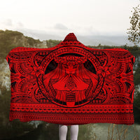 Hawaiian Map Madame Pele Mauna Kea Plumeria Polynesian Hooded Blanket Red AH - Polynesian Pride
