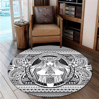 Hawaiian Map Madame Pele Mauna Kea Plumeria Polynesian Round Carpet White AH - Polynesian Pride