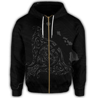 Hawaiian Map Manta Ray Gray Polynesian Zip Hoodie - Polynesian Pride