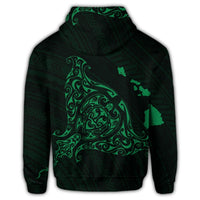 Hawaiian Map Manta Ray Green Polynesian Zip Hoodie - Polynesian Pride