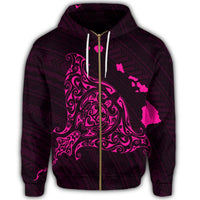 Hawaiian Map Manta Ray Pink Polynesian Zip Hoodie - Polynesian Pride