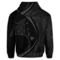 Hawaiian Map Manta Ray Polynesian Zip Hoodie Gray Circle Style - Polynesian Pride