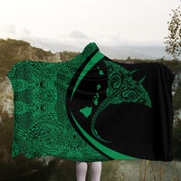 Hawaiian Map Manta Ray Polynesian Hooded Blanket - Green - Circle Style - AH - Polynesian Pride