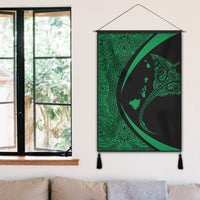 Hawaiian Map Manta Ray Polynesian Hanging Poster - Green - Circle Style - AH - Polynesian Pride