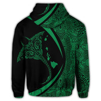 Hawaiian Map Manta Ray Polynesian Hoodie Green Circle Style - Polynesian Pride