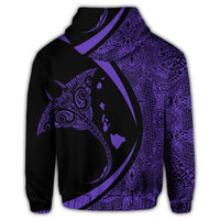 Hawaiian Map Manta Ray Polynesian Zip Hoodie Purple Circle Style - Polynesian Pride