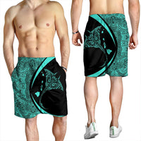 Hawaiian Map Manta Ray Polynesian Men's Shorts - Turquoise - Circle Style - AH - Polynesian Pride